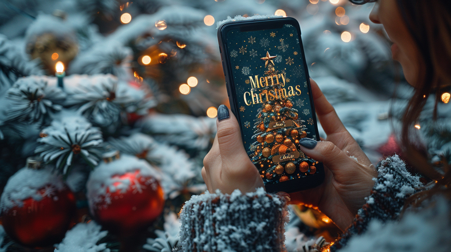 Merry Christmas card on a smartphone